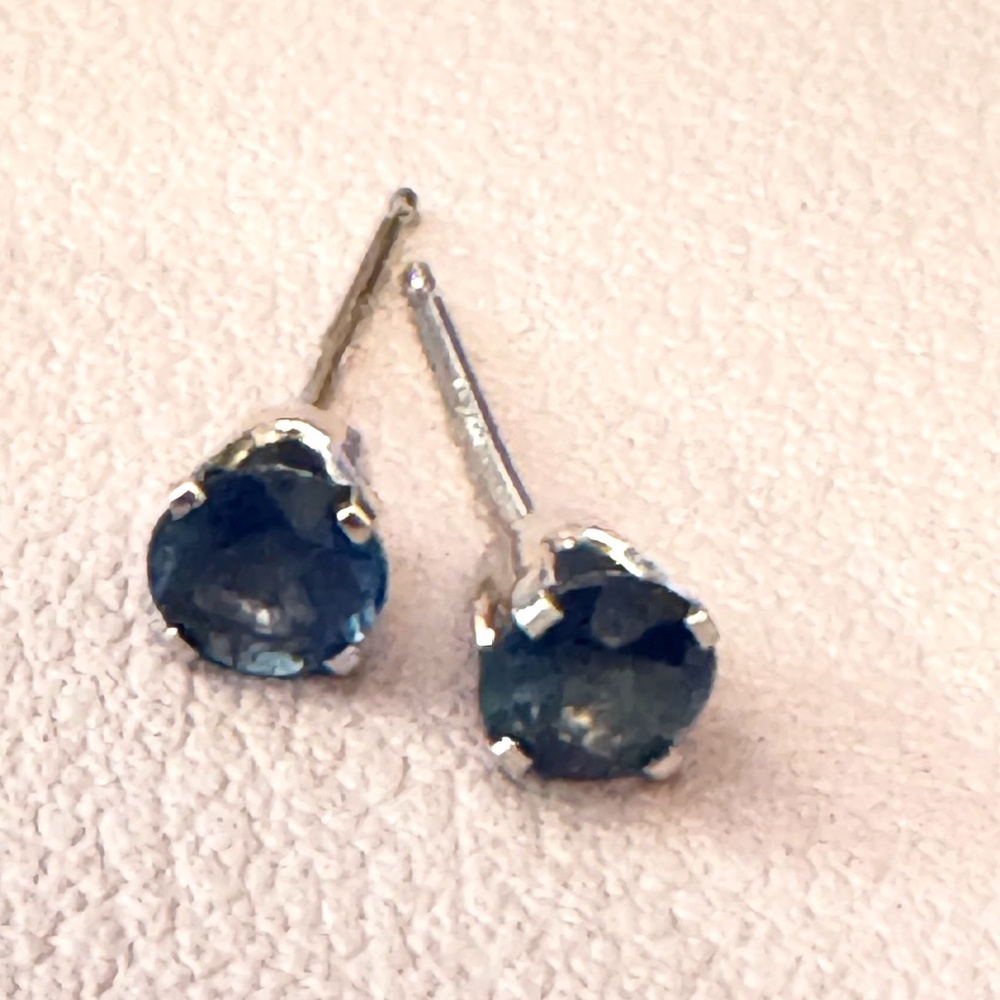 Natural Blue Diamond Studs (1/4 ct), 14K white gold.